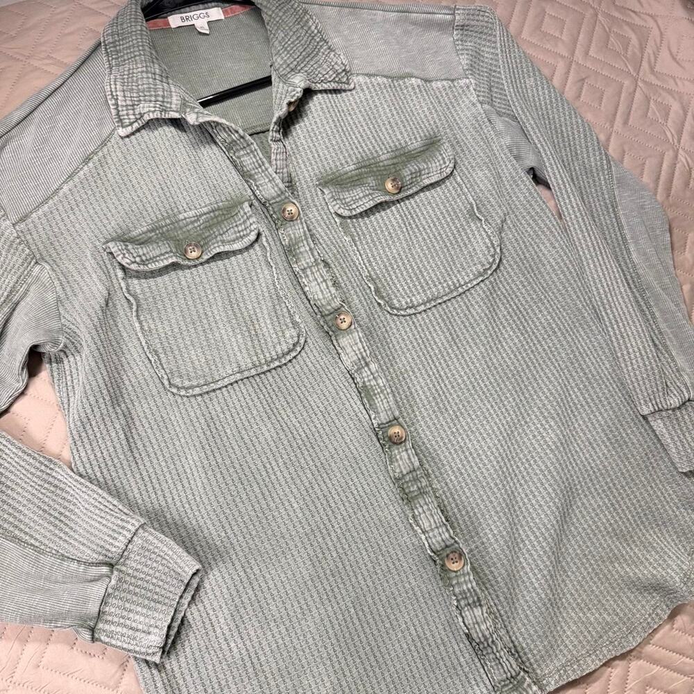 Briggs men XL green button down shirt w/ pockets Cotton/polyester/spandex blend